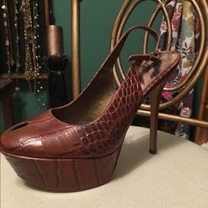Brown Leather Snake Print Stilettos