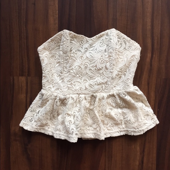 Strapless lace peplum crop top