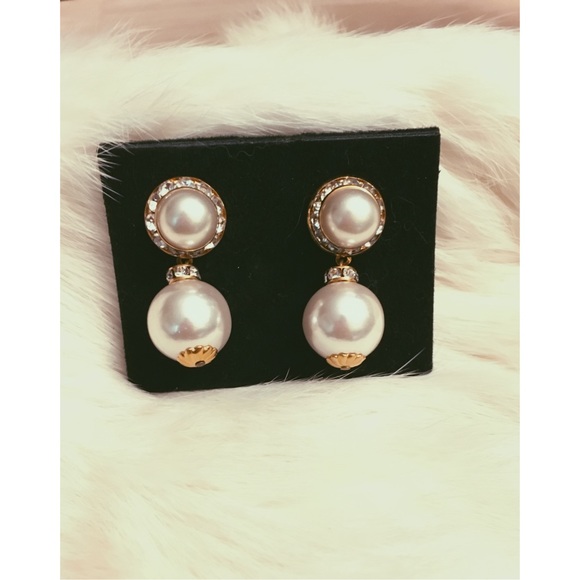 🍁Pearl diamond dangle earrings