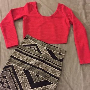 Pink Crop Top Long Sleeve Size M