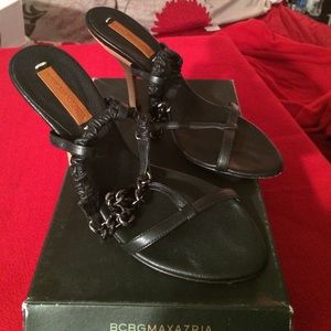 BCBG black leather Strappy Chain Link Sandal