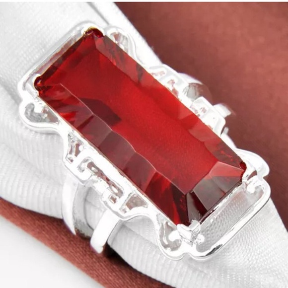 ⚡️ SALE Garnet 925 Sterling Silver Plated  Ring⚡️