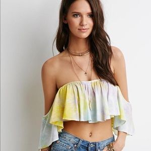 Forever 21 off the shoulder tie dye crop top