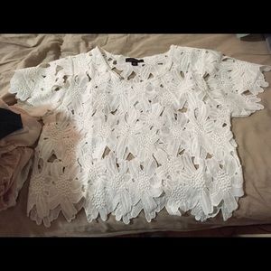 White lace cutout top