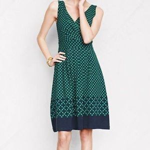 Lands End Navy Blue and Green Polka Dot Dress 2x