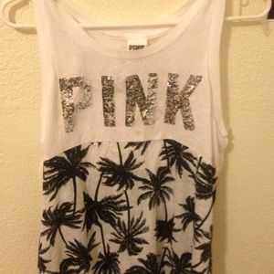 VS PINK palm tree sparkle tank