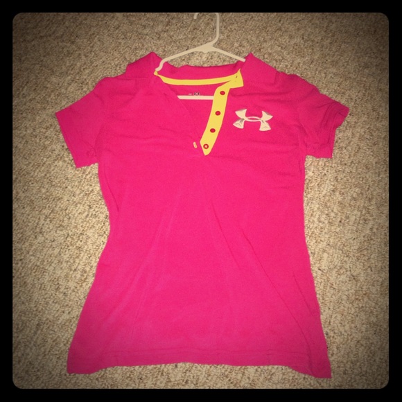 Pink under armour heat gear polo