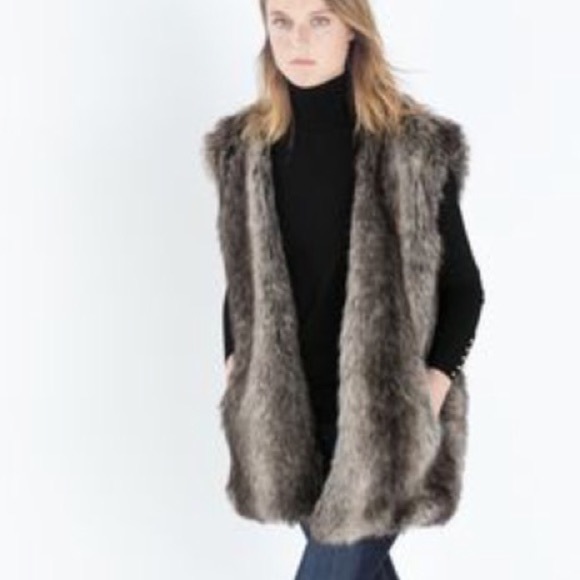 zara faux fur vest womens