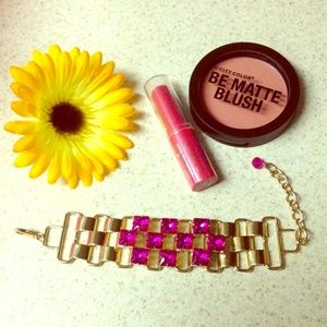 Watch Chain Pink Stone Goldtone Bracelet