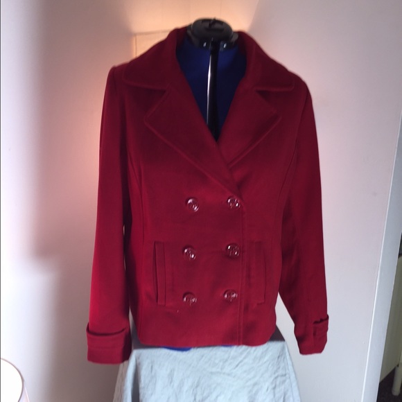 Red Button-Up Pea Coat