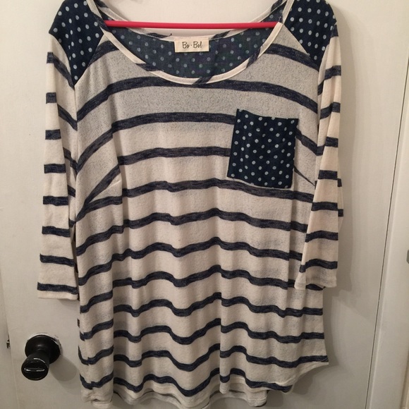 Tops - Gorgeous navy striped/polka dot shirt