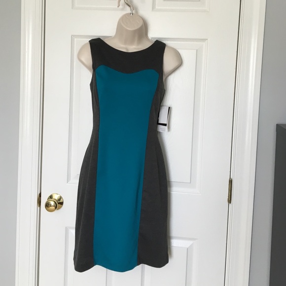 Teal and Grey Block Dress. NWT