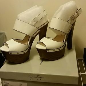 Jessica Simpson Dallas Powder White Leather Platfo