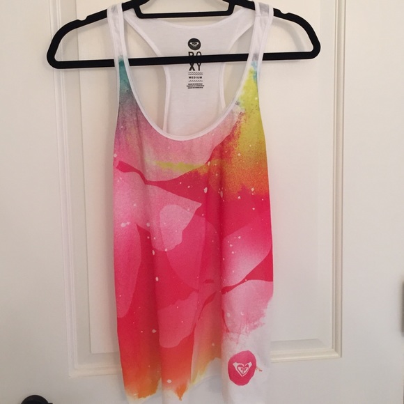 Roxy racerback pink printed flower tank top (M)