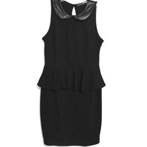 Black peplum dress w/ pleather collar NEVER WORN!