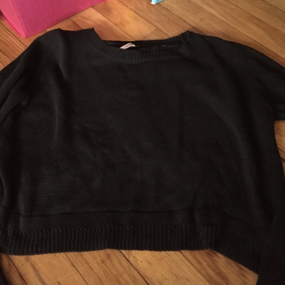 Cropped peek a boo back black sweater
