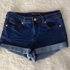 High waisted dark denim shorts
