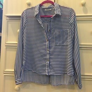 Mesh blue and white striped button up!