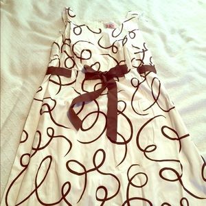 Brown and white abstract print dress