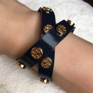 Tory Burch Leather Double Wrap Logo Bracelet