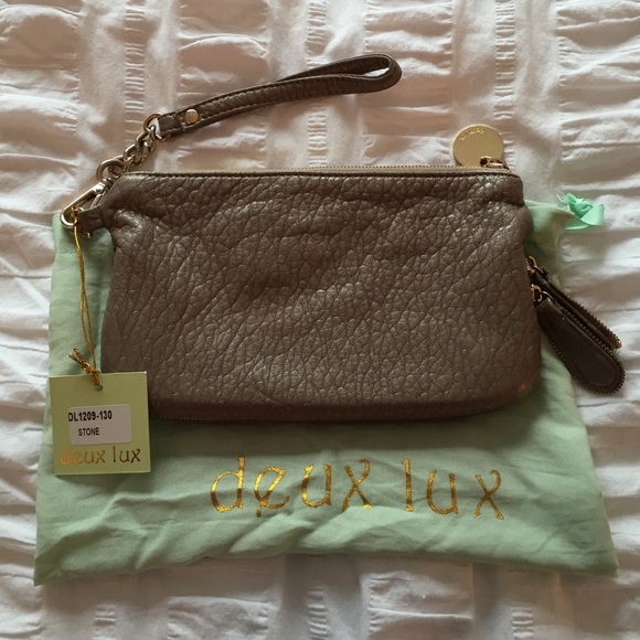Deux Lux tan leather clutch/wristlet