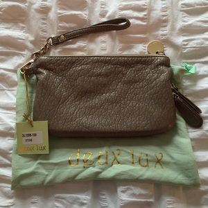 Deux Lux tan leather clutch/wristlet