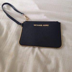 Black leather MK wristlet