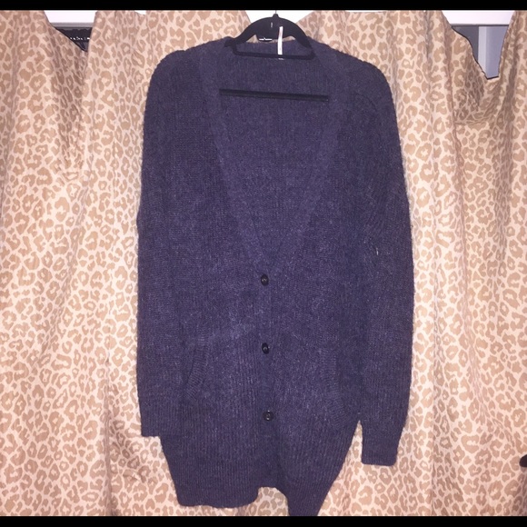 Free People Sweaters - Free People Shaggy Boyfriend Cardigan in Navy.