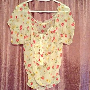 Sheer yellow floral top!