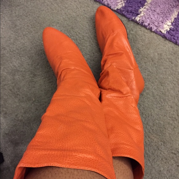 Orange calf length boot