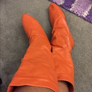 Orange calf length boot