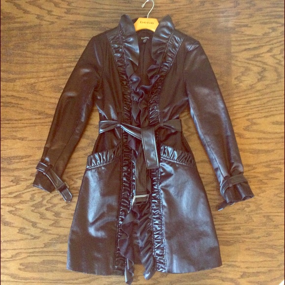 Ruffled Satin/Leather Bebe Trench
