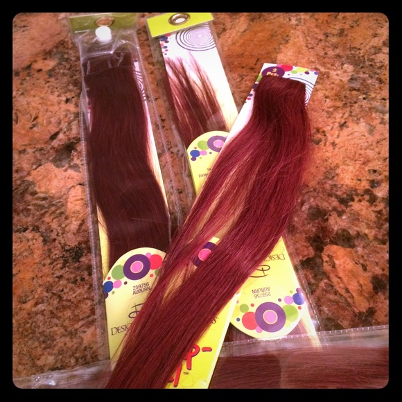 Auburn snap in hair extensions. 100% human hair.