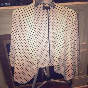 Blue and white polka dot crop blazer