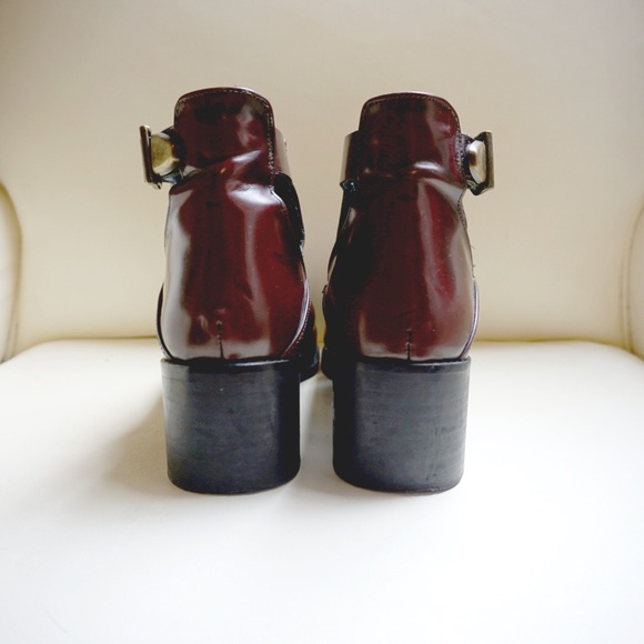Topshop Red Leather Buckle Ankle Booties Size 7.5 - Picture 2 of 4