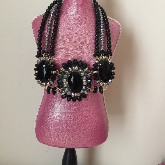 Black silver gold chunky necklace