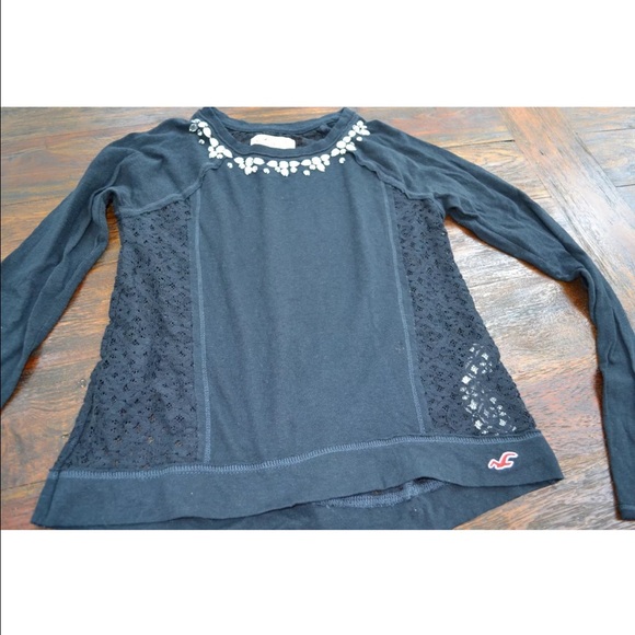 Navy lace back rhinestone Hollister crew sweater