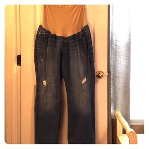 Plus size distressed maternity jeans