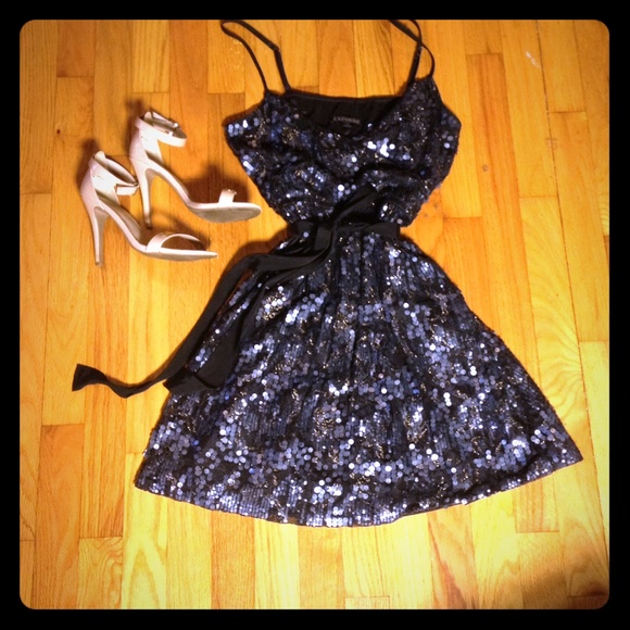 Express Lace and Sequin V-Neck Dress