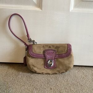 Pink/brown Large Coach Wristlet