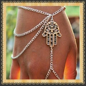 Silver Hamsa hand multi layer bracelet