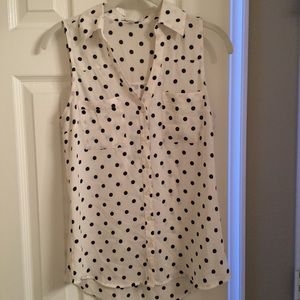 White and black polka dot blouse