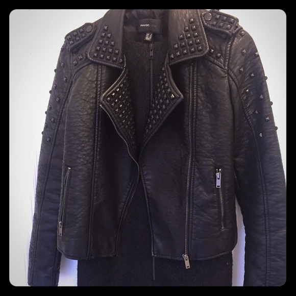 Mango studded black faux leather jacket