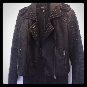 Mango studded black faux leather jacket