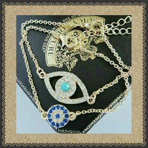 Bundle of 2 evil eye gold chain bracelets