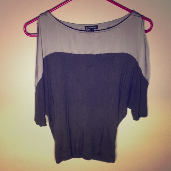 Express Grey and Silver Exposed Shoulder Shirt