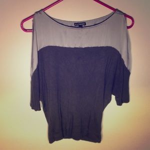 Express Grey and Silver Exposed Shoulder Shirt
