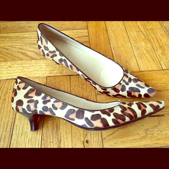 Calvin Klein Leopard print pony hair kitten heels!