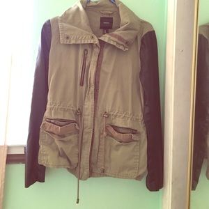 Olive Jacket with Leather Sleeves