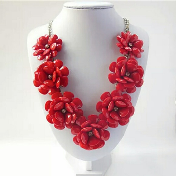Red Flower Bib Necklace